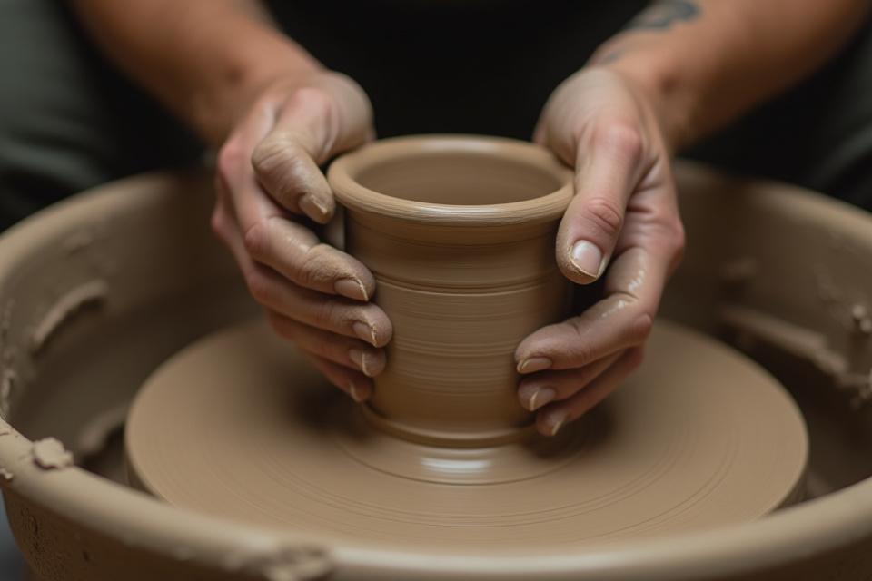 An artisan working on a pottery wheel in the studio