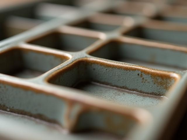 Close-up view of a ceramic tackle organizer, showcasing its smooth glazed surface, distinct compartment sizes, and subtle earthy tones.