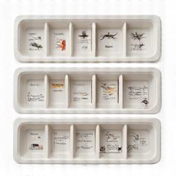Diagram illustrating different layout configurations for tackle organizer compartments, showing options for flies, lures, and tools.