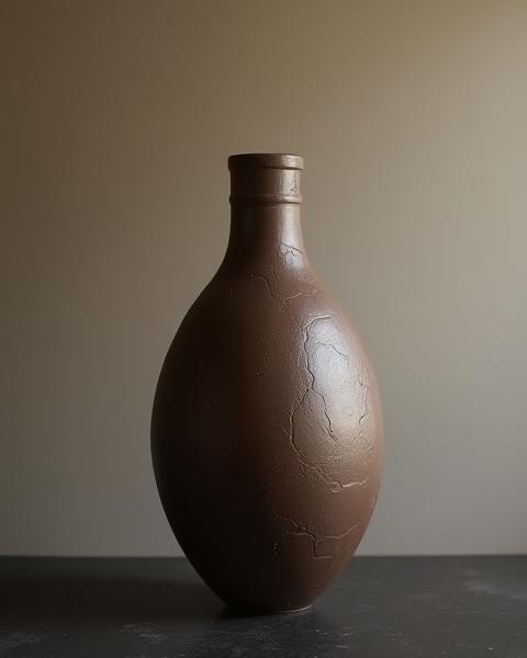 Artfully crafted ceramic vase with an earthy, hand-carved texture